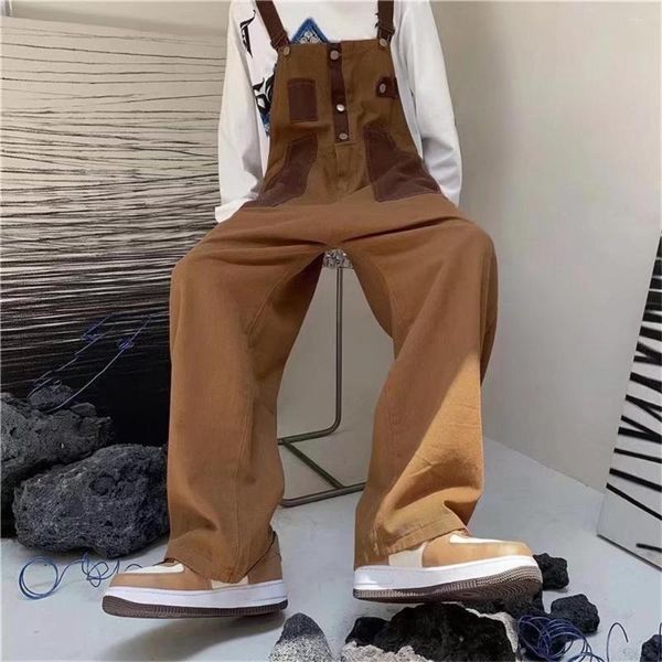 Pantaloni da uomo 2023 Tuta da uomo stile college in velluto a coste casual retrò Pantaloni larghi da lavoro color marrone Salopette Pagliaccetto Tuta