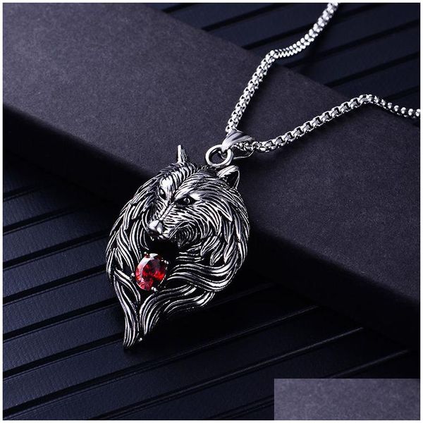 Anhänger Halsketten Wolf Kopf Halskette für Männer Frauen Erkek Kolye Biker Cool Schmuck Tier Charme Großhandel Vintage Punk Geschenk Drop Deli Dhqdp