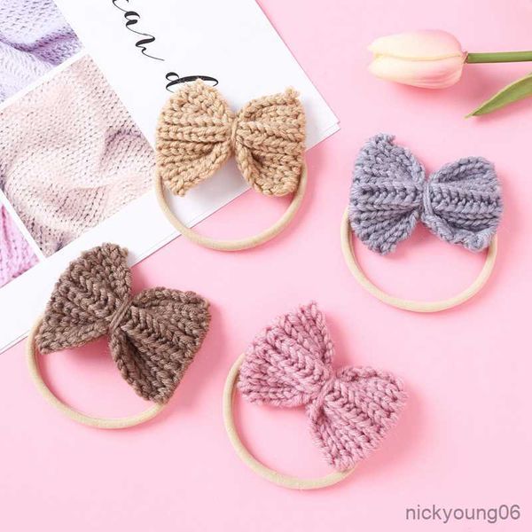 Haarschmuck Baby Mädchen Bögen Stirnband Wollstrick Kopfband für Neugeborene elastische Kleinkind schöne Krawatten Kinder grundlegende Haarband R230608