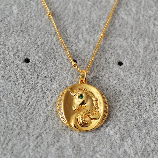 Collane con pendente Minimalista e squisita placcatura in ottone, delicata e adorabile collana con pendente alla moda con zodiaco a forma di cavallo