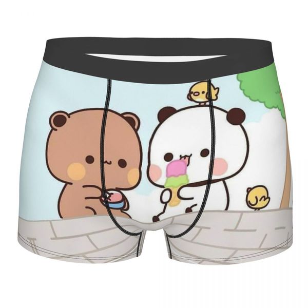 Cueca Pêssego Gato Bonito Kawaii Mochi Gatos Comendo Sorvete Calcinhas de Algodão Roupa Interior Masculina Shorts Sexy Cueca Boxer 230607