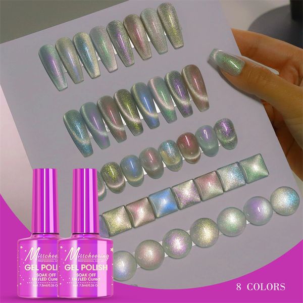 Esmalte de Gel Magnético Semi Permanente Aurora Diamond Glitter Gel de Unha Refletivo Soak Off Gel UV Verniz para Unhas