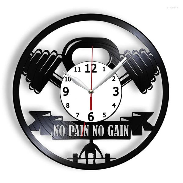 Wanduhren NO PAIN GAIN Hantel Gewichtheben Stille Uhr Home Gym Fitness Raumschild Rekorduhr für Bodybuilding-Center