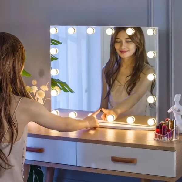 Make-up-Spiegel mit LED-Glühbirnen, Waschtischbeleuchtung, USB, 12 V, Badezimmer-Schminktischbeleuchtung, LED-Schminktischleuchte für Spiegelleuchte