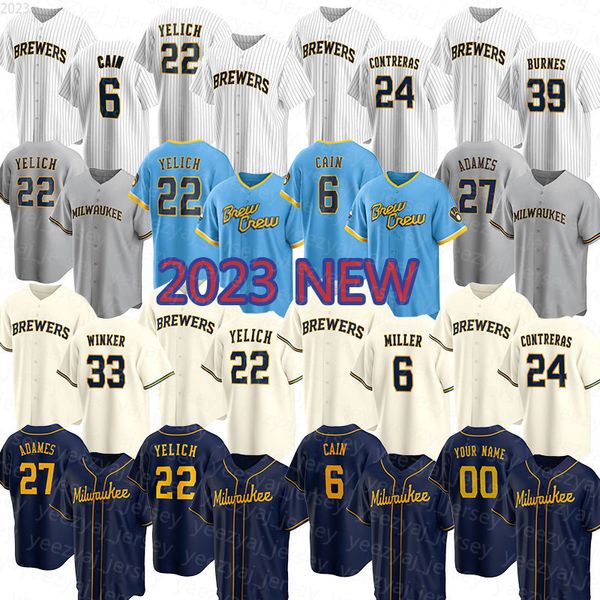 2023 Adam 22 Christian Yelich beyzbol formaları 11 kabadayı tellez 5 Garrett Mitchell Abraham Toro Javy Guerra Joey Wiemer Brice Turang Luke Voit Kadın