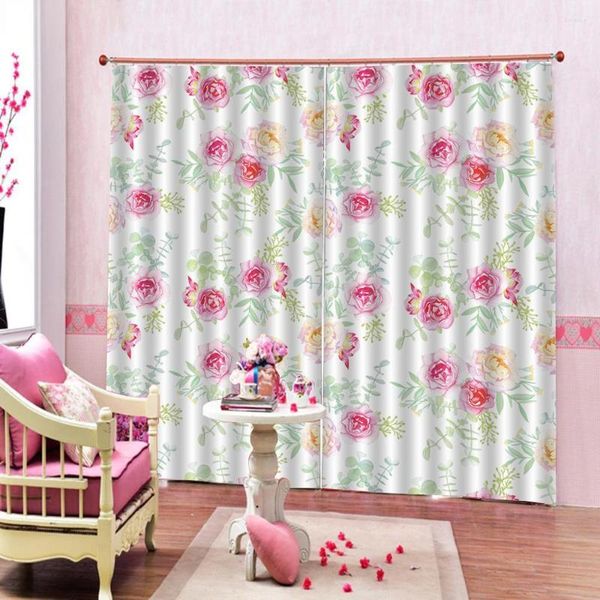 Cortina de flores rosa peônia rosa cortinas de quarto janela grande para sala de estar cortinas estampadas em tecido blackout decoração