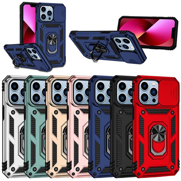 Slide Camera Designer Capas de telefone celular para iPhone 15 Pro Max 14 Plus 13 12 11 ProMax Xr Xs X Armadura à prova de choque magnético Kickstand Phone Case Shell