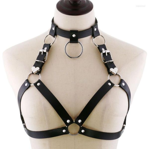 Riemen 2023 Black Goth Body Harnas Ketting Kunstleer Borst Kettingen Riem Top Punk Mode Festival Rave Sieraden Gothic Accessoires