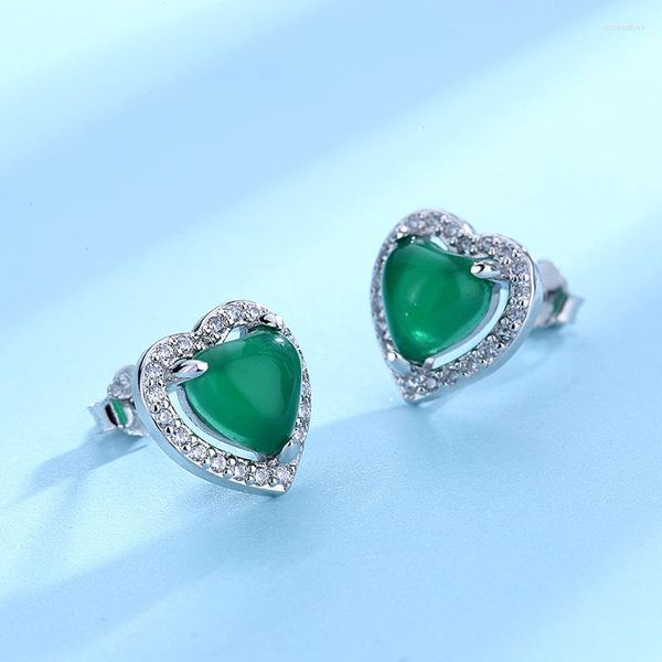 Orecchini a bottone Calcedonio verde naturale a forma di cuore Agata da donna Love Give Girlfriend Gifts