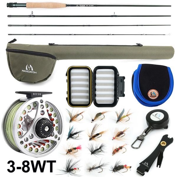 Çubuk Reel Combo Maksimum Catch Extreme 3 8wt Orta Orta Hızlı Karbon Fiber Grafit Hattı Takım Kutusu Üçgen Tüpü 230609