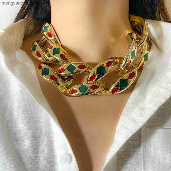 Halsketten mit Anhänger IngeSight.Z Exaggerate Colorful Dripping Oil CCB Buckle Choker Chunky Thick Necklaces for Women Vintage Punk Cuban Necklace Gift T230609