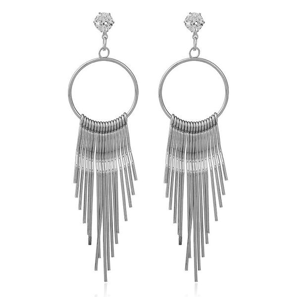 Dangle Küpeler Avize Kişilik Bayanlar Altın Gümüş Renk Modaya Dönüşlü Daire Tassel Metal Damla Kristal Kulak Kadınlar Femme Hediye Dangle