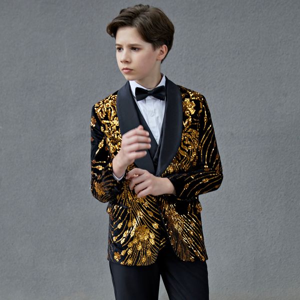 Tute per bambini Abito europeo con paillettes Flower Boy Army Dress Stage Show Prince Performance Clothes Blazer per bambini 230608