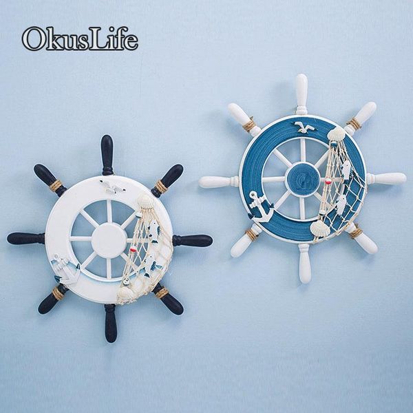 Articoli di novità 32 cm Creativo fatto a mano in legno Po Wall Hanging Timone Decorazione in stile mediterraneo Scaffale Marine Wheel per la casa