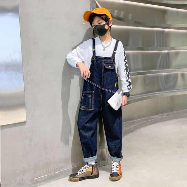 Overalls Herbst Trägerhose Overalls Jungen Cartoon Spleißen Mode Denim Hosenträger Lose Tasche Cowboy Unisex Jeans 230608