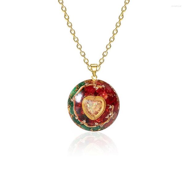 Anhänger-Halsketten Modische Herz-Halskette mit Energiestein-Halsband mit roter Koralle und Malachit für Frauen – perfekter Sommerschmuck