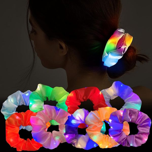 Acessórios de cabelo Luz de LED Scrunchies de cetim Elásticos Laços Cordas 9 Pcs 3 Cores Modos de Luz Suave Bonito Seda Scrunchy Mulheres Meninas Brilham no Escuro Artigos de Festa