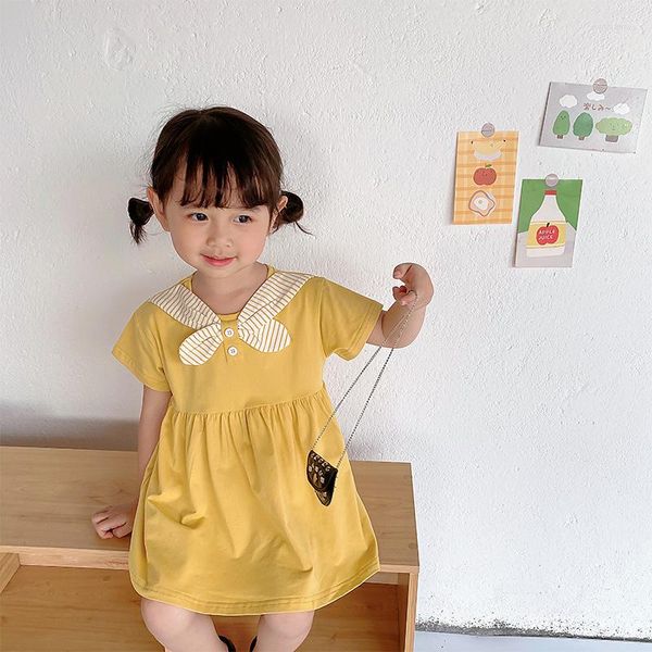 Vestidos de menina crianças amarelo princesa meninas vestido roupas de bebê para festa infantil algodão moda infantil elegante traje curto verano
