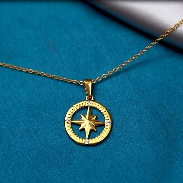 Подвесные ожерелья Гот циркона круглый ожерелье по компанию для женщин из нержавеющей стали золотой цвет северные звезды подвески для парусных украшений