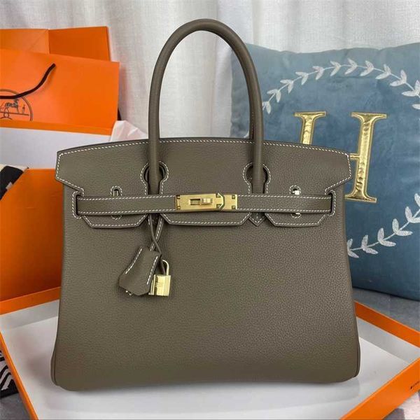 TOTE Platinum handgefertigte Beutel Designer Handtaschen Hochkonfiguration reines Handbuch Wachs Nähen Togo 30 Elefant Grey Bk25 Handtasche gleiche Stil Original Logo Echtes Leder