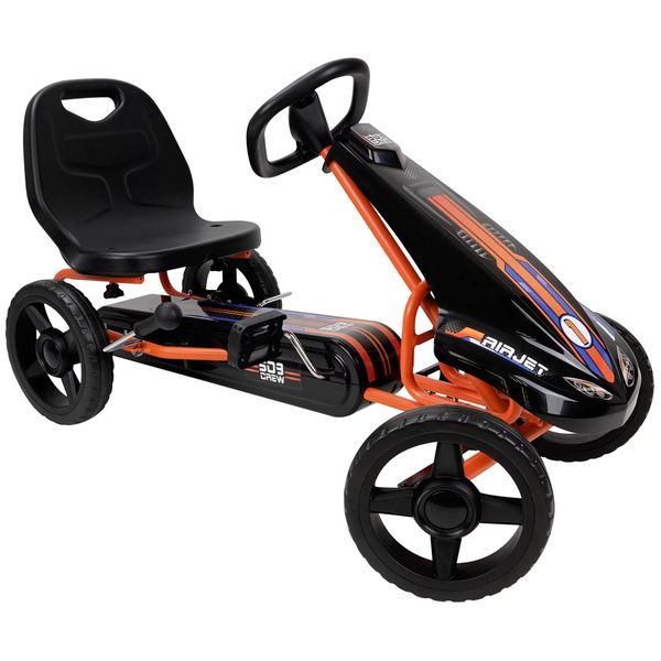 Air Jet Pedal Go Kart Orange Kids Gráficos esportivos na carenagem frontal Assento ajustável 4 raios Rodas EVA