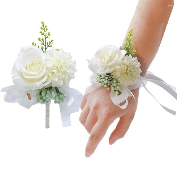 Dekoratif Çiçekler Kız Nedime Bilek Düğün Prom Partisi Korsage Bilezik Kumaş El Tedarik Aksesuarları
