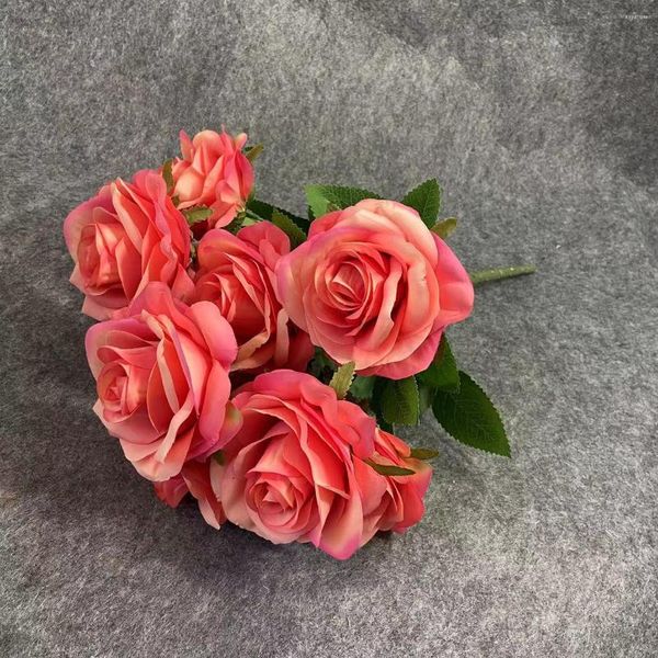 Fiori decorativi Rosa di seta artificiale Matrimonio finto Pografia Bouquet Puntelli Home Soggiorno Tavolino Rose rosa Fiore Pianta Decor