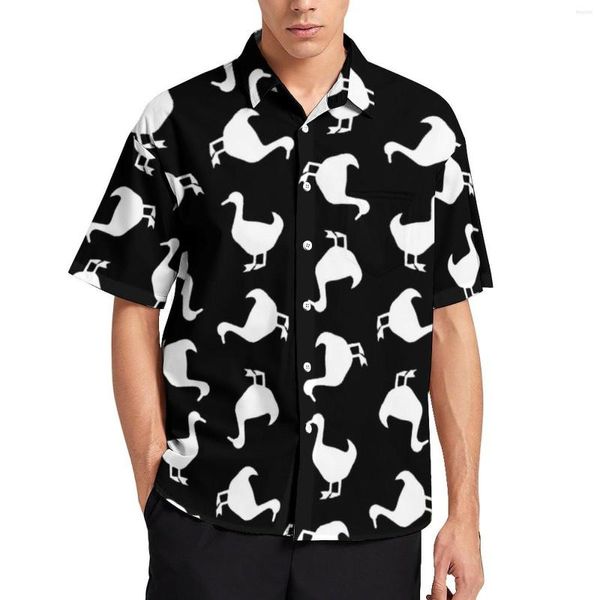 Camicie casual da uomo Silhouette animale Camicia da spiaggia anatra bianca e nera Camicette cool hawaiane Modello da uomo Taglie forti 4XL