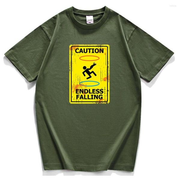 Camisetas Masculinas Amarelo Enferrujado Atenção Caution Falling T-Shirt Masculino Desenhos Animados Casuais Tops Roupas Masculinas de Marca de Alta Qualidade Legal Camisa Hip Hop Masculina