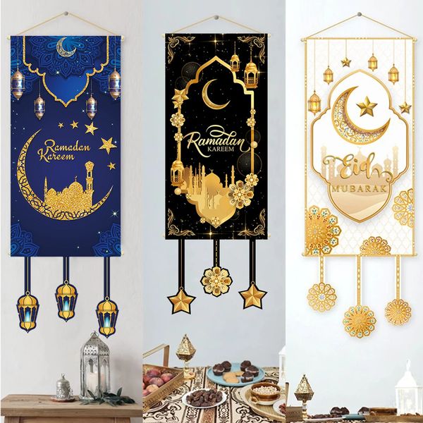 Outros materiais para festas de eventos Eid Mubarak Decoração Bandeira pendurada Ramadan Para porta de casa Decoração muçulmana islâmica Kareem Banner Al Adha Gift 230608