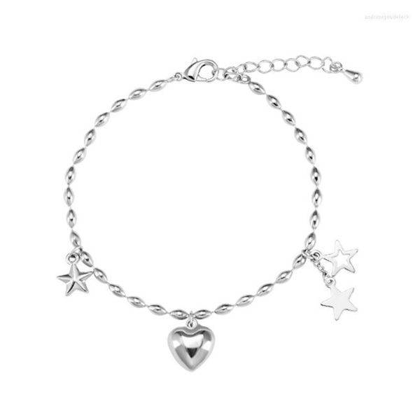 Braccialetti con ciondoli Bracciale a maglie con ciondolo a forma di cuore a forma di stella Braccialetto a catena con perline per gioielli da spiaggia da donna con cinturino da polso delicato