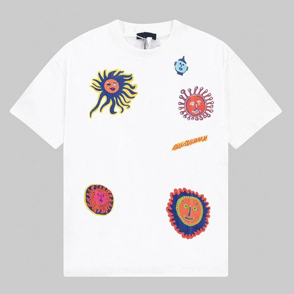 YK İşlemeli Yüzler T-Shirt Yayoi Kusama ile Renkli Allover Nakış Erkekleri Moda Büyük Boyu Fit Gömlek Yaz Çift Kısa Kollu Tees