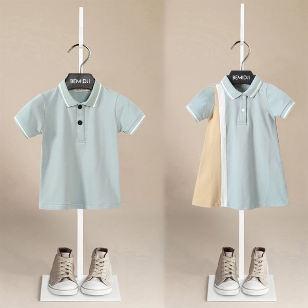 Polo Fratello Sorella Abbigliamento Estate Abbigliamento da ragazzo coreano Polo T-shirt Manica corta Polo Risvolto Vestito da ragazza Ragazzi Vestiti da ragazza 230608