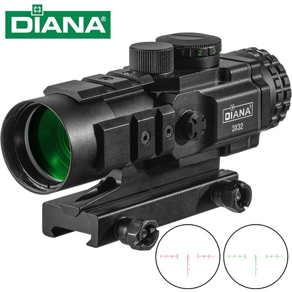 DIANA 3X32 Rosso E Verde BDC Chevron Scope Tactical Optical Rifle Scope Con Rotaie Per 20mm Rifle Scope