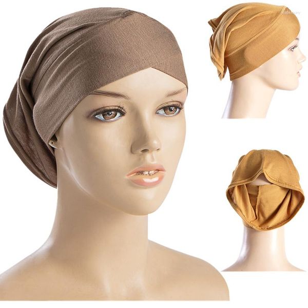 Sciarpe Hijab tinta unita musulmana tinta unita per le donne Copricapo elasticizzato morbido Turbanti Tappi per tubi Foulard croce islamica femminile Femme Bandana