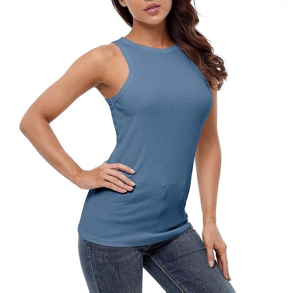 Canotte da donna Attraco Donna Cmisole Collo alto Canotte in cotone Solid Racer Back Slim Fit Casual Basic Sleepwear