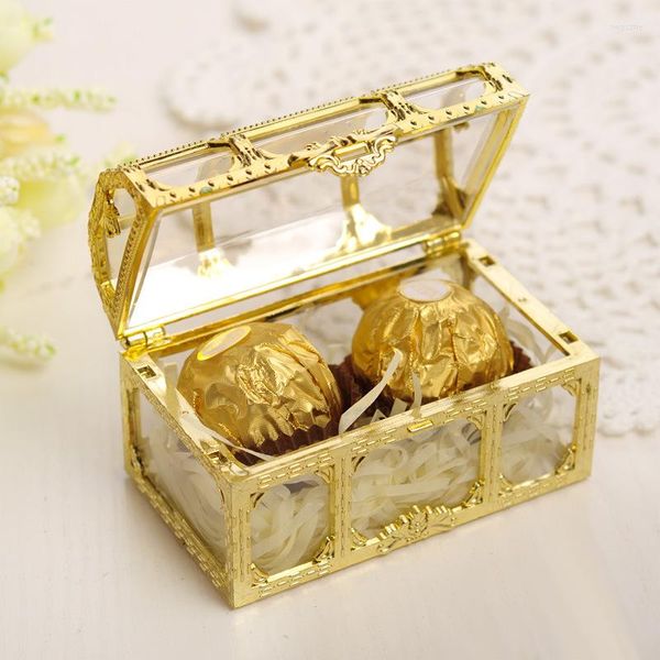 Papel de regalo 20 piezas Caja del tesoro de gran tamaño de grado superior Cajas de boda de plástico transparente dorado Joyas de dulces para Baby Shower