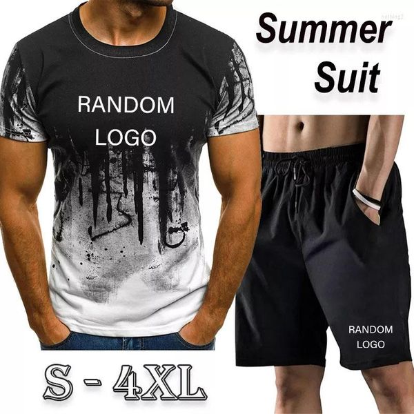 Trainingsanzüge für Herren, Splash Ink, kurzärmelige Basketball-Shorts, Anzug, zufälliges Logo, bedruckt, modisches Sport-Set, männlich, Sommer, hochwertig