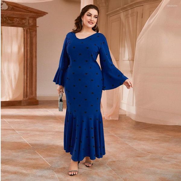 Vestidos Casuais Vintage Azul Maxi Plus Size Roupas Femininas Saia Longa Sereia Chic Streetwear Muçulmana Roupas Robe Grande Taille