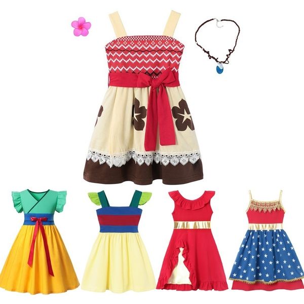 Mädchen Kleider Sommer Moana Prinzessin Kostüm für Mädchen Mulan Wonder Casual Kleidung Tunika Kinder Halloween Fancy Dress Up 230608