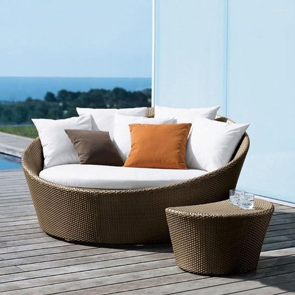 Mobili da campo Outdoor Leisure Rattan Divano Giardino Cortile Piscina Reclinabile Balcone Letto rotondo aperto