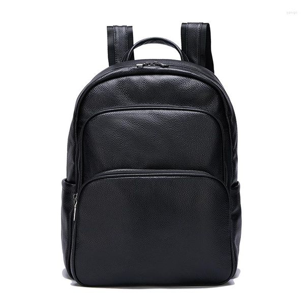 Mochila masculina de couro genuíno de marca 2023 moda real natural estudante menino bolsa de luxo computador laptop