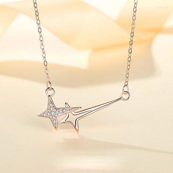 Anhänger Halsketten Mode Rose Gold Plating Meteor Mit Kubischen Zirkon Halskette Für Frauen Mädchen Glück Geschenk Schmuck