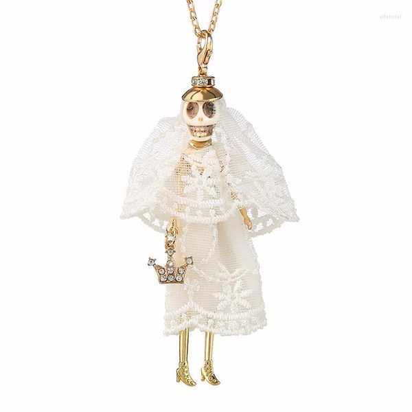 Anhänger Halsketten Aussage Hochzeit Kleid Schädel Puppe Halskette Handgemachte Französisch Legierung Mädchen Frauen Blume Mode Schmuck