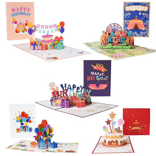 Biglietti d'auguri Confezione da 5 Biglietti d'auguri di compleanno 3D Regalo Disegni misti Carte pop-up Bulk per mamma Bambini Papà 230607