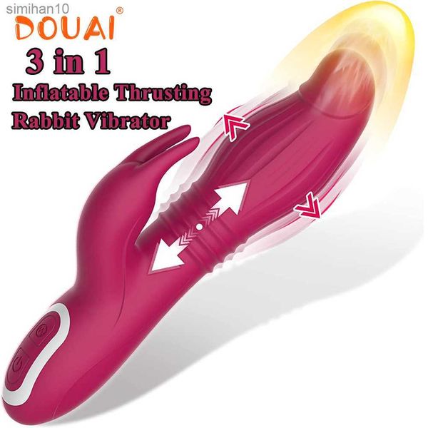 3 em 1 Vibrador Inflável Empurrando Coelho com Expansão para Mulheres Silicone Varinha Tamanho Grande Massageador Dildo Brinquedos Sexuais Para Adultos L230518