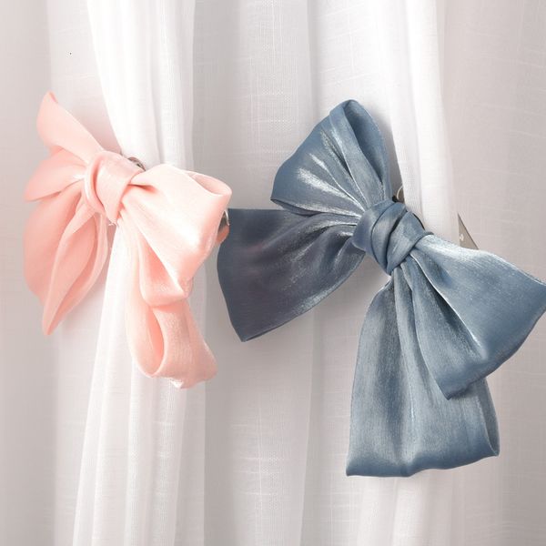 Pali per tende 1PC Bowknot Fibbia Clip Cinturino in chiffon Titolari appesi Accessori Decorazioni per la casa Arco Perline Tende Fermacravatta 230609