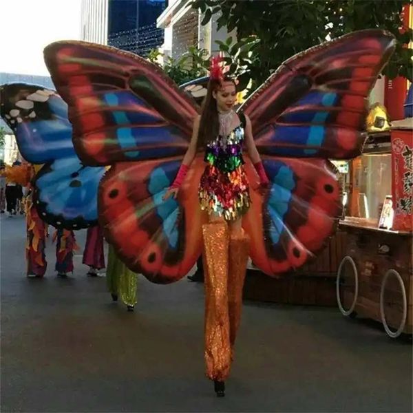 Yetişkinler için LED ışıkları ile toptan dekorasyon 2m şişme kelebek kanat kostümü parti olayları sahne performansı