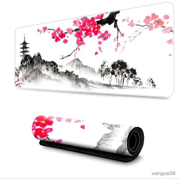 Tappetini per mouse Polso Stile giapponese Cherry Blossom Bird Sakura Tappetino per mouse Gaming Tappetino per mouse grande Mouse per computer R230609