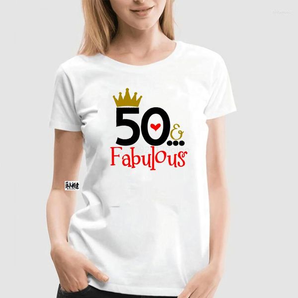 T-shirt da uomo 2023 T-shirt da donna estiva 50 FABULOUS Ladies 50th Birthday Years Friend Mum Mother Present Cute